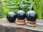 Polished Black Tourmaline Spheres x 3 From Madagascar