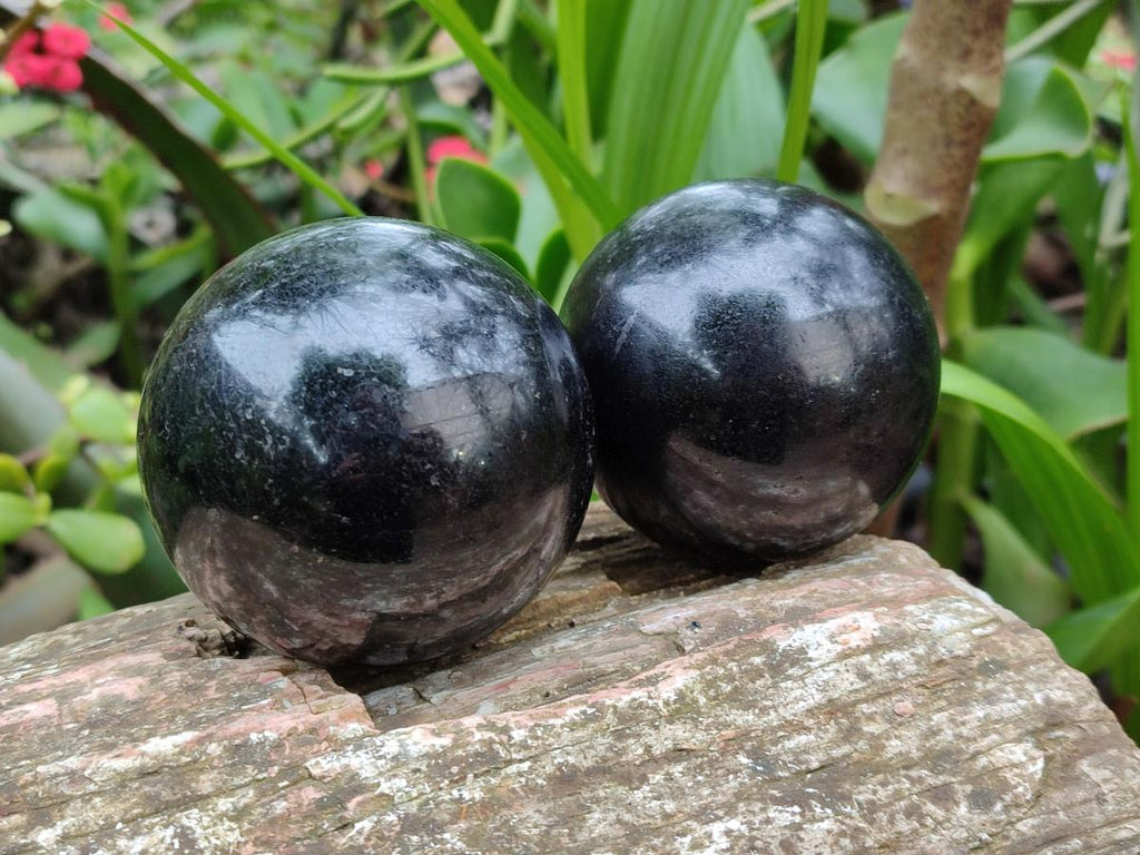 Polished Black Tourmaline Spheres x 3 From Madagascar