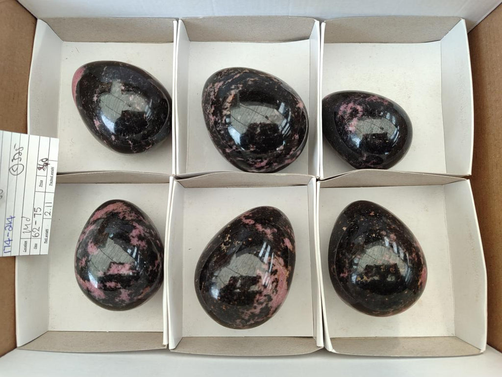 Polished Rhodonite Eggs x 6 From Ambindavato, Madagascar
