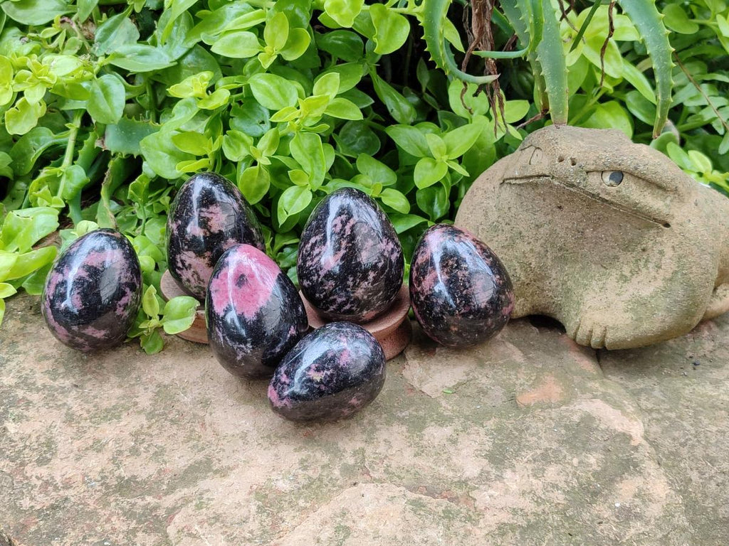 Polished Rhodonite Eggs x 6 From Ambindavato, Madagascar