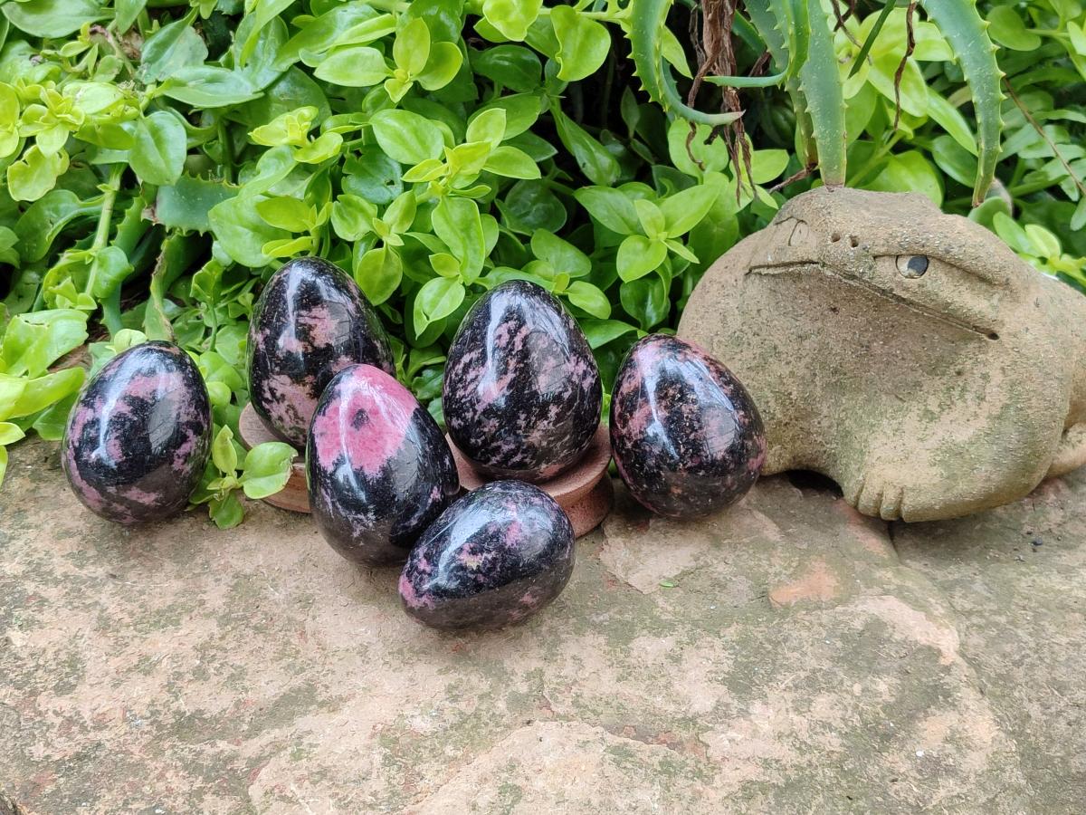 Polished Rhodonite Eggs x 6 From Ambindavato, Madagascar