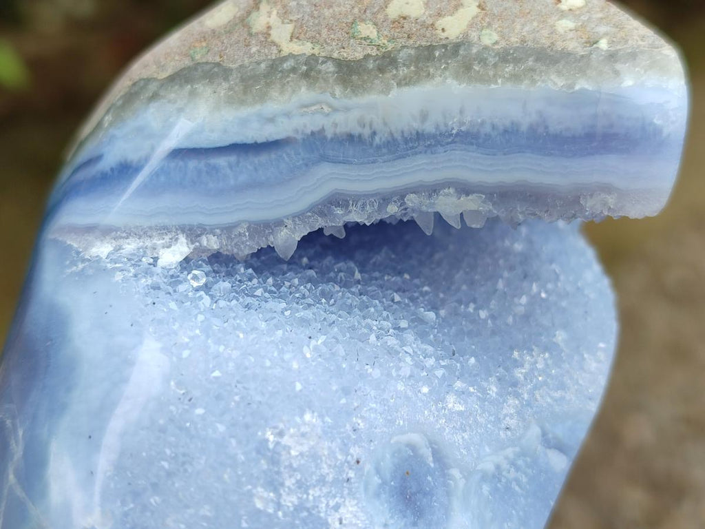 Polished Blue Lace Agate Standing Free Forms x 3 From Nsanje, Malawi