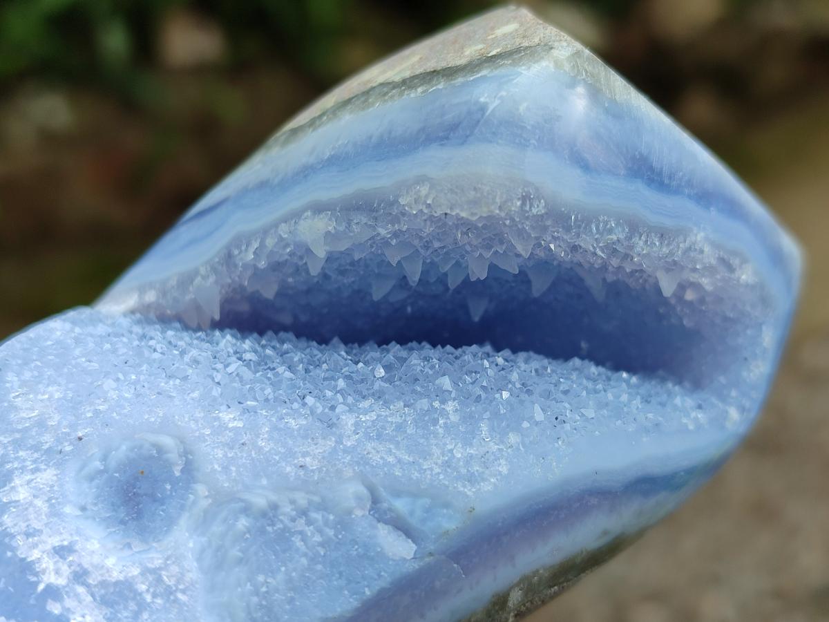 Polished Blue Lace Agate Standing Free Forms x 3 From Nsanje, Malawi