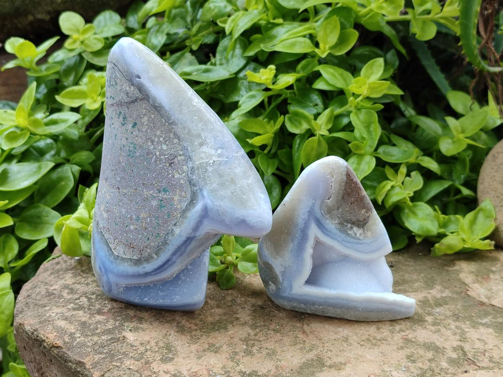 Polished Blue Lace Agate Standing Free Forms x 3 From Nsanje, Malawi