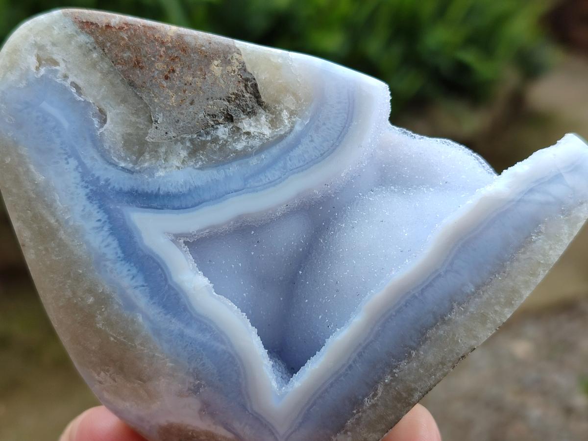 Polished Blue Lace Agate Standing Free Forms x 3 From Nsanje, Malawi
