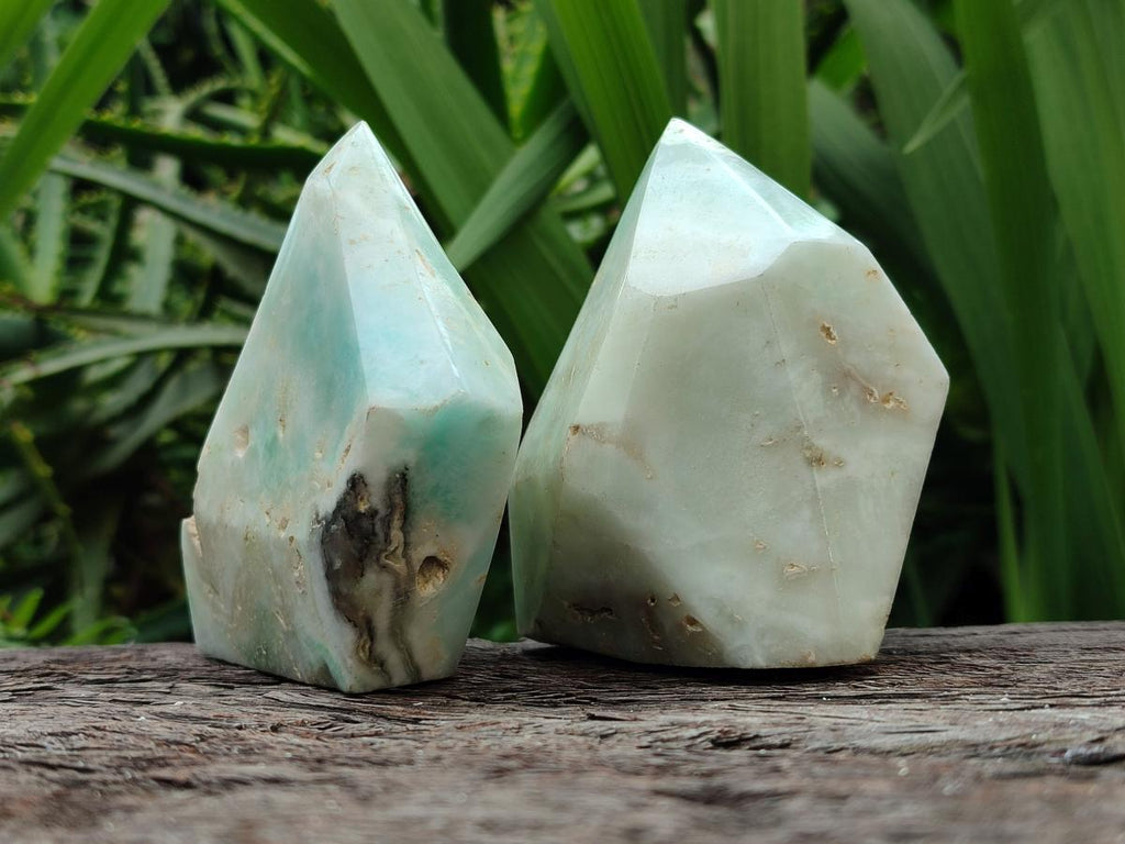 Polished Rare Blue And Green Smithsonite Standing Points x 2 From Congo