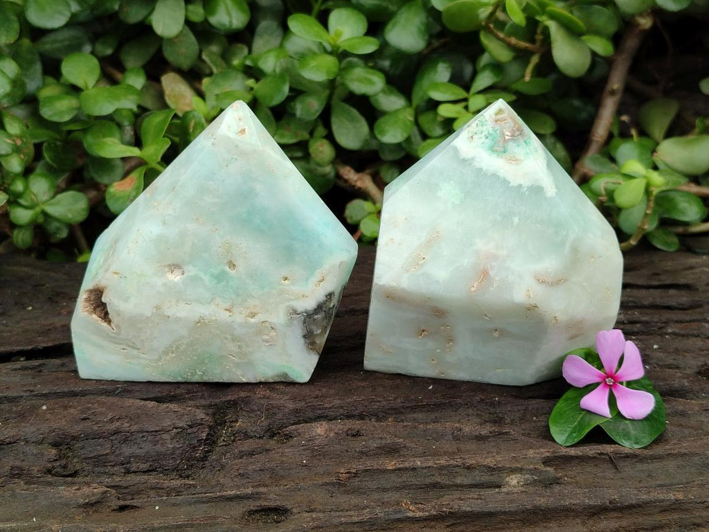 Polished Rare Blue And Green Smithsonite Standing Points x 2 From Congo