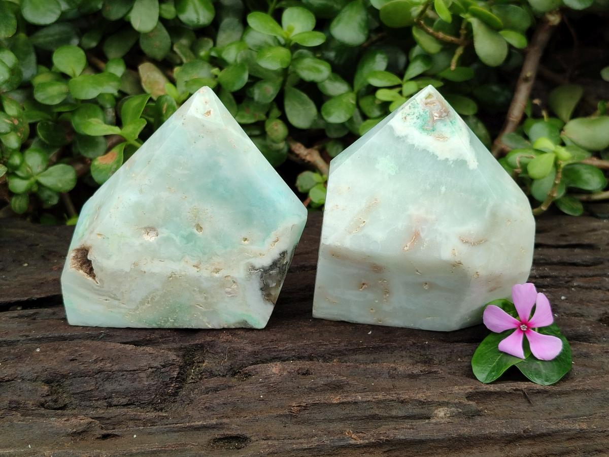 Polished Rare Blue And Green Smithsonite Standing Points x 2 From Congo