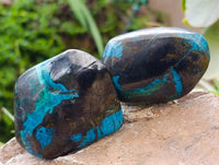 Polished Shattuckite Malachite and Bornite Free Forms x 6 From Kaokoveld, Namibia
