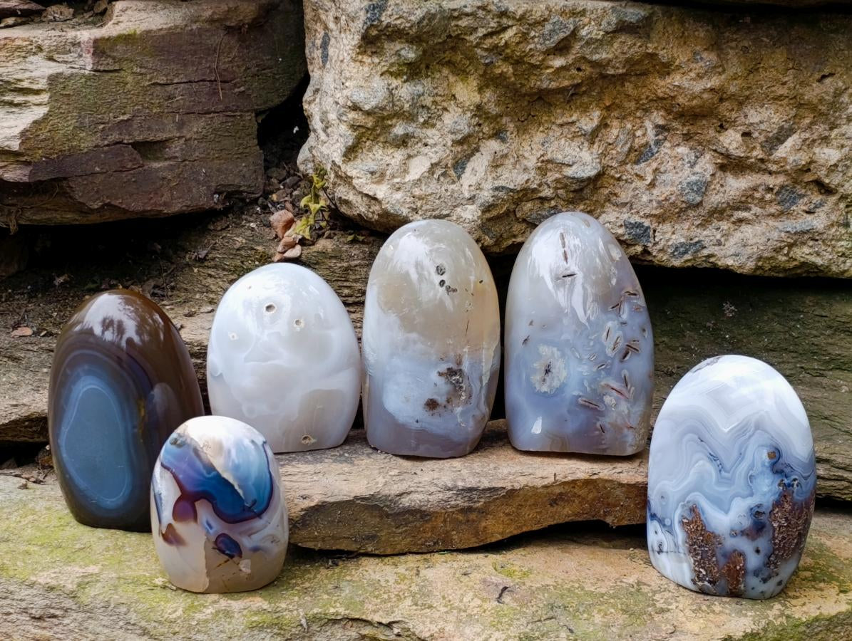 Polished Agate Standing Free Forms x 6 From Madagascar