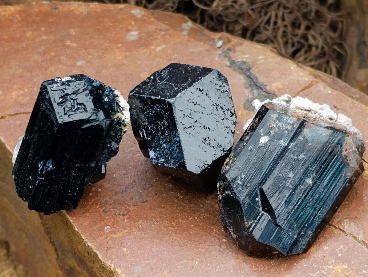 Natural Schorl Black Tourmaline Specimens x 12 From Erongo, Namibia