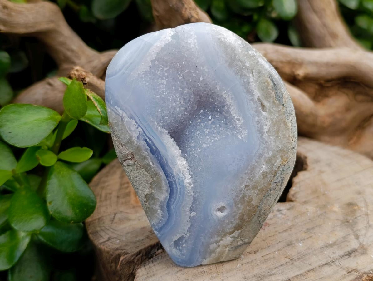 Polished Blue Lace Agate Standing Free Forms x 3 From Nsanje, Malawi