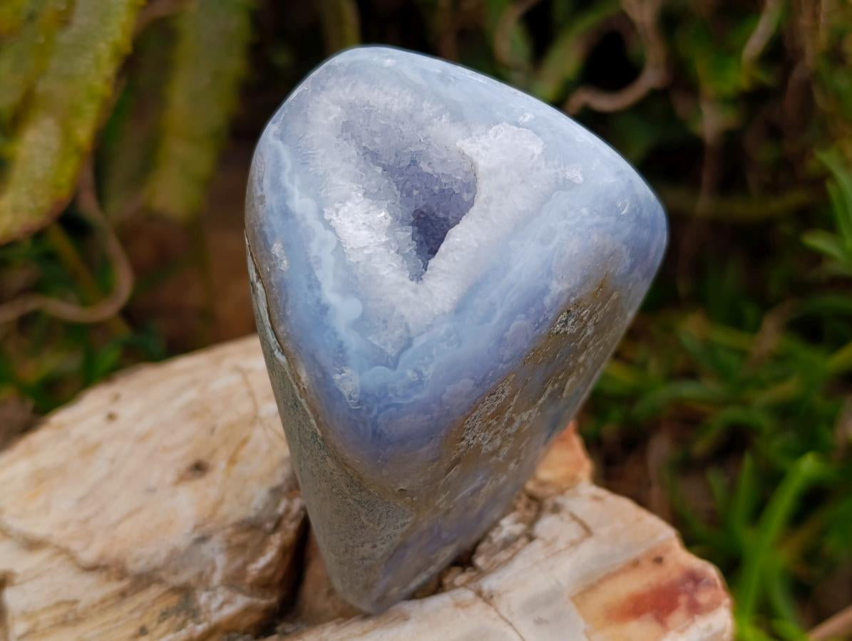 Polished Blue Lace Agate Standing Free Forms x 3 From Nsanje, Malawi