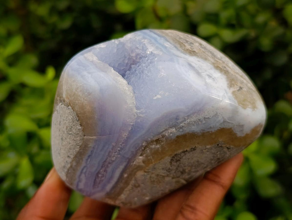 Polished Blue Lace Agate Standing Free Forms x 3 From Nsanje, Malawi