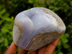 Polished Blue Lace Agate Standing Free Forms x 3 From Nsanje, Malawi