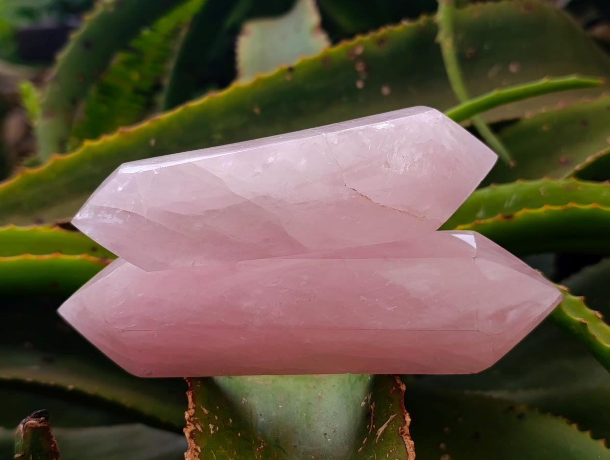 Polished Double Terminated Rose Quartz Crystals x 6 From Madagascar