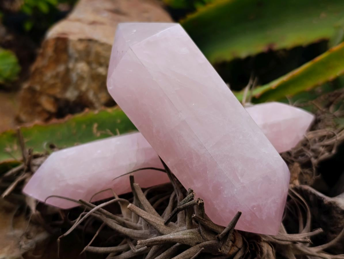 Polished Double Terminated Rose Quartz Crystals x 6 From Madagascar