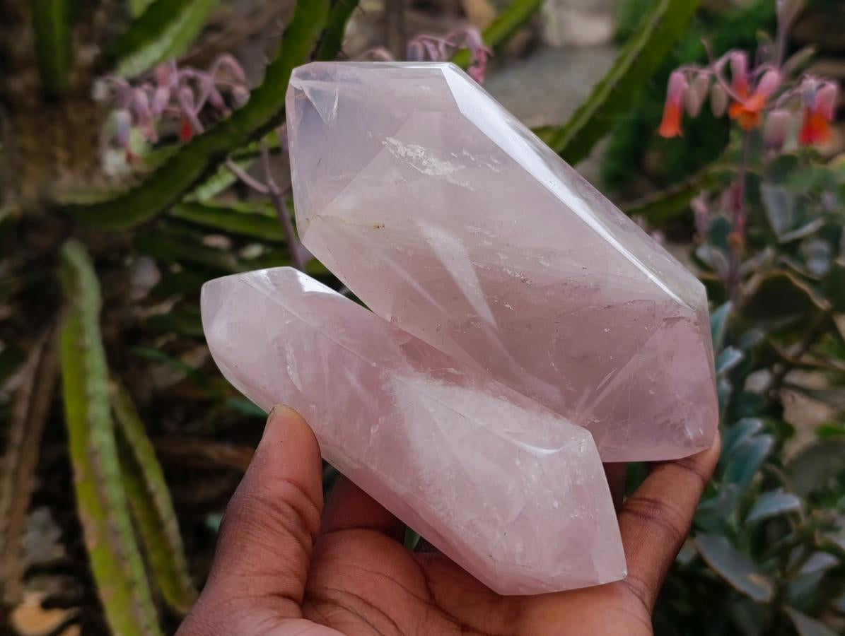 Polished Double Terminated Rose Quartz Crystals x 6 From Madagascar