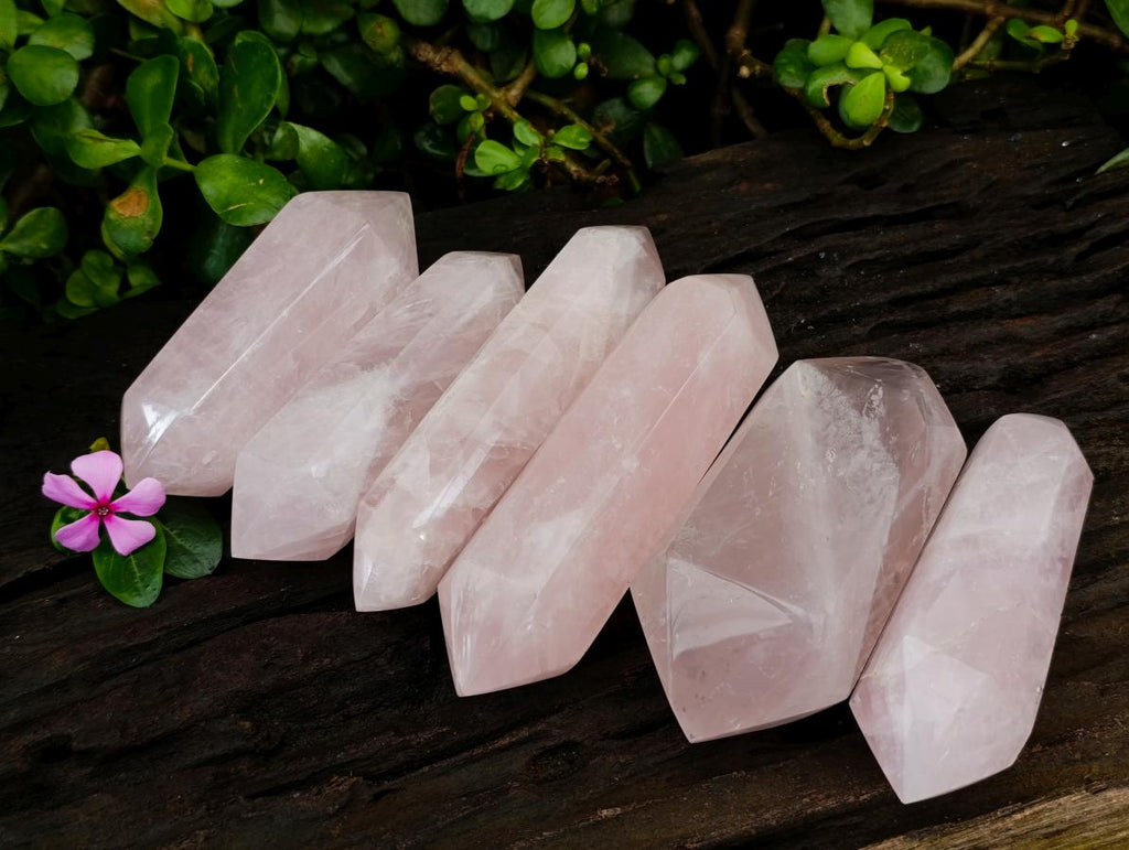 Polished Double Terminated Rose Quartz Crystals x 6 From Madagascar - Toprock Gemstones and Minerals 