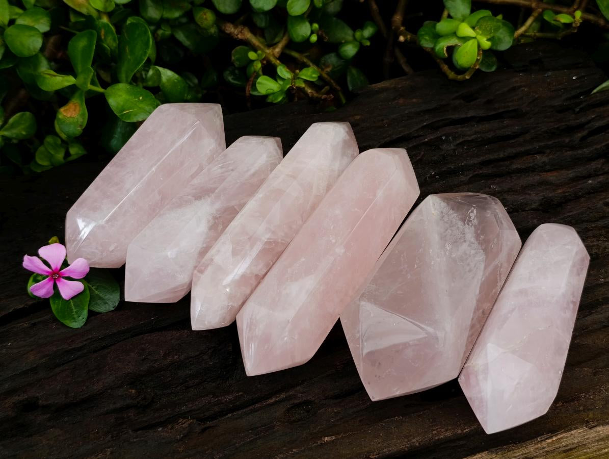 Polished Double Terminated Rose Quartz Crystals x 6 From Madagascar - Toprock Gemstones and Minerals 