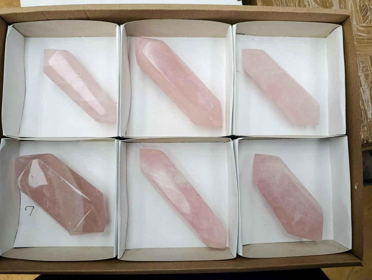 Polished Double Terminated Rose Quartz Crystals x 6 From Madagascar