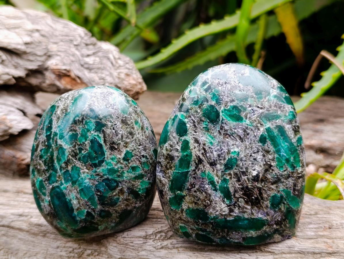 Polished Emerald Mica 'Mutokolite' Standing Free Forms x 4 From Mutoko, Zimbabwe