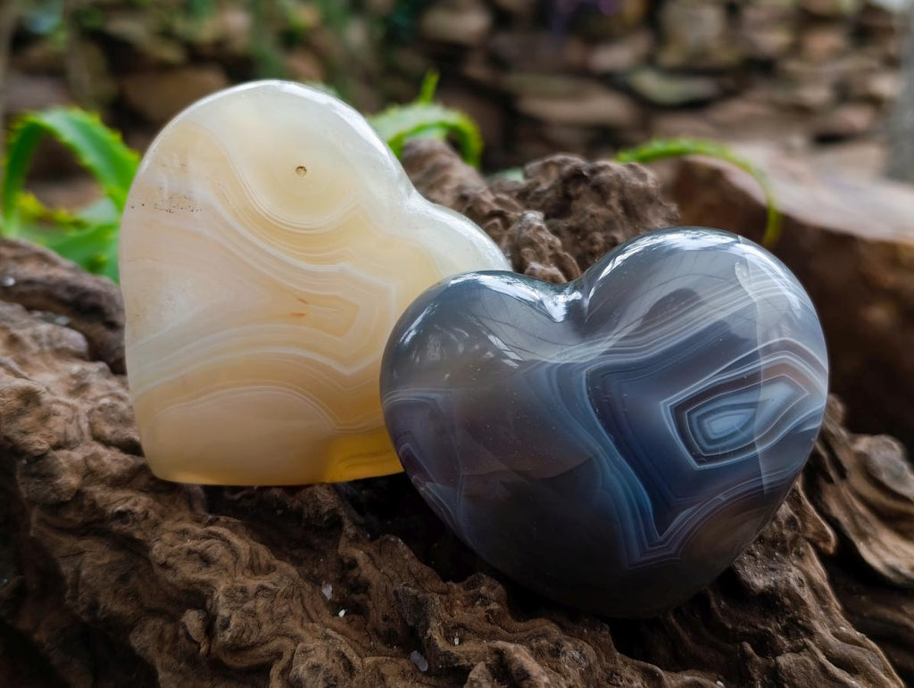 Polished Banded Agate Hearts x 6 From Madagascar