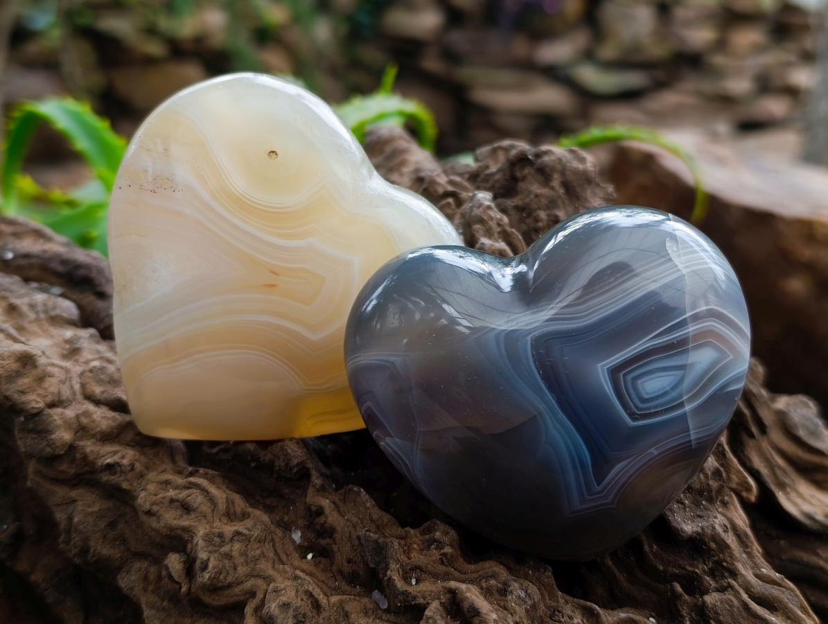 Polished Banded Agate Hearts x 6 From Madagascar