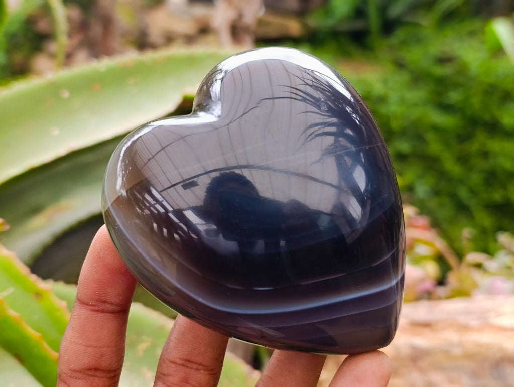 Polished Banded Agate Hearts x 6 From Madagascar