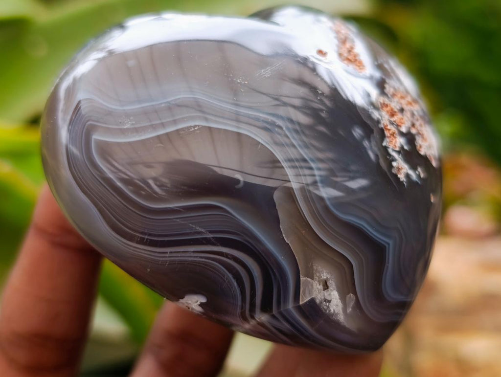 Polished Banded Agate Hearts x 6 From Madagascar