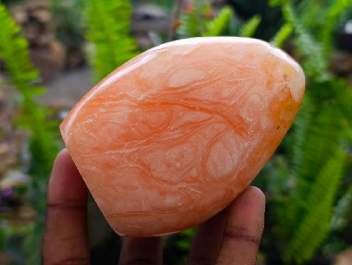 Polished Orange Twist Calcite Standing Free Forms x 3 From Maevantanana, Madagascar