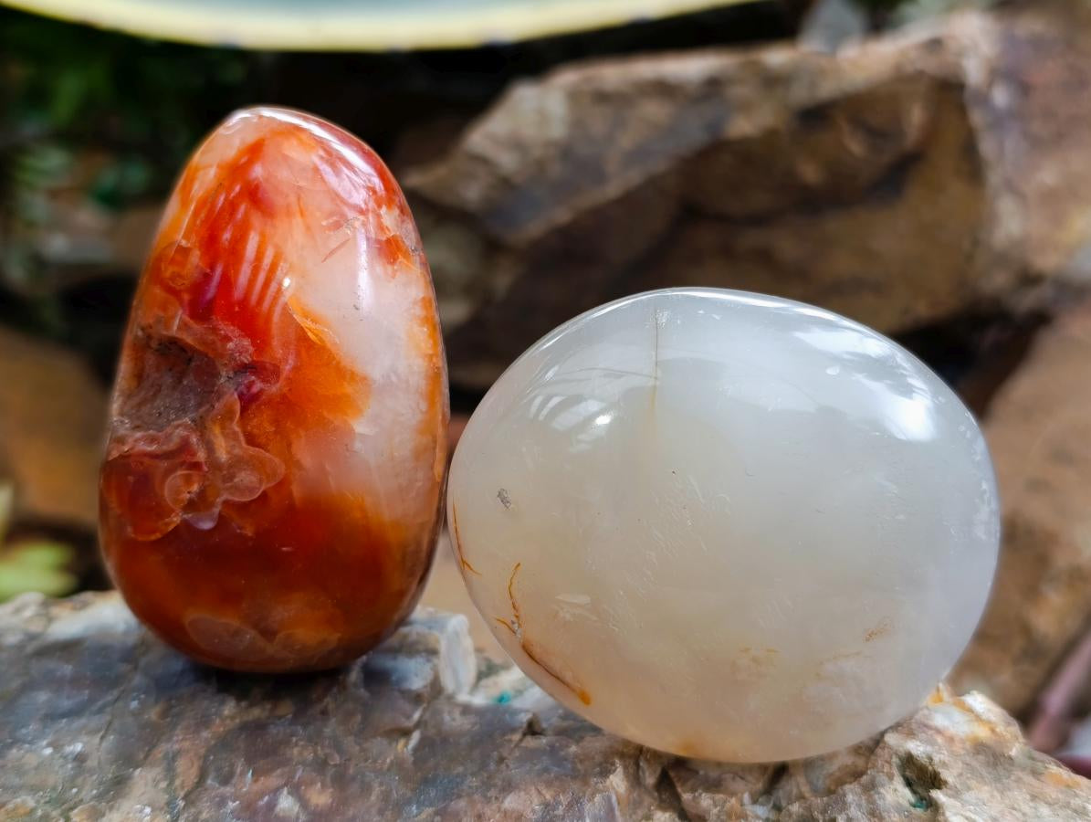 Polished Carnelian Agate Gemstone Galets x 12 From Madagascar