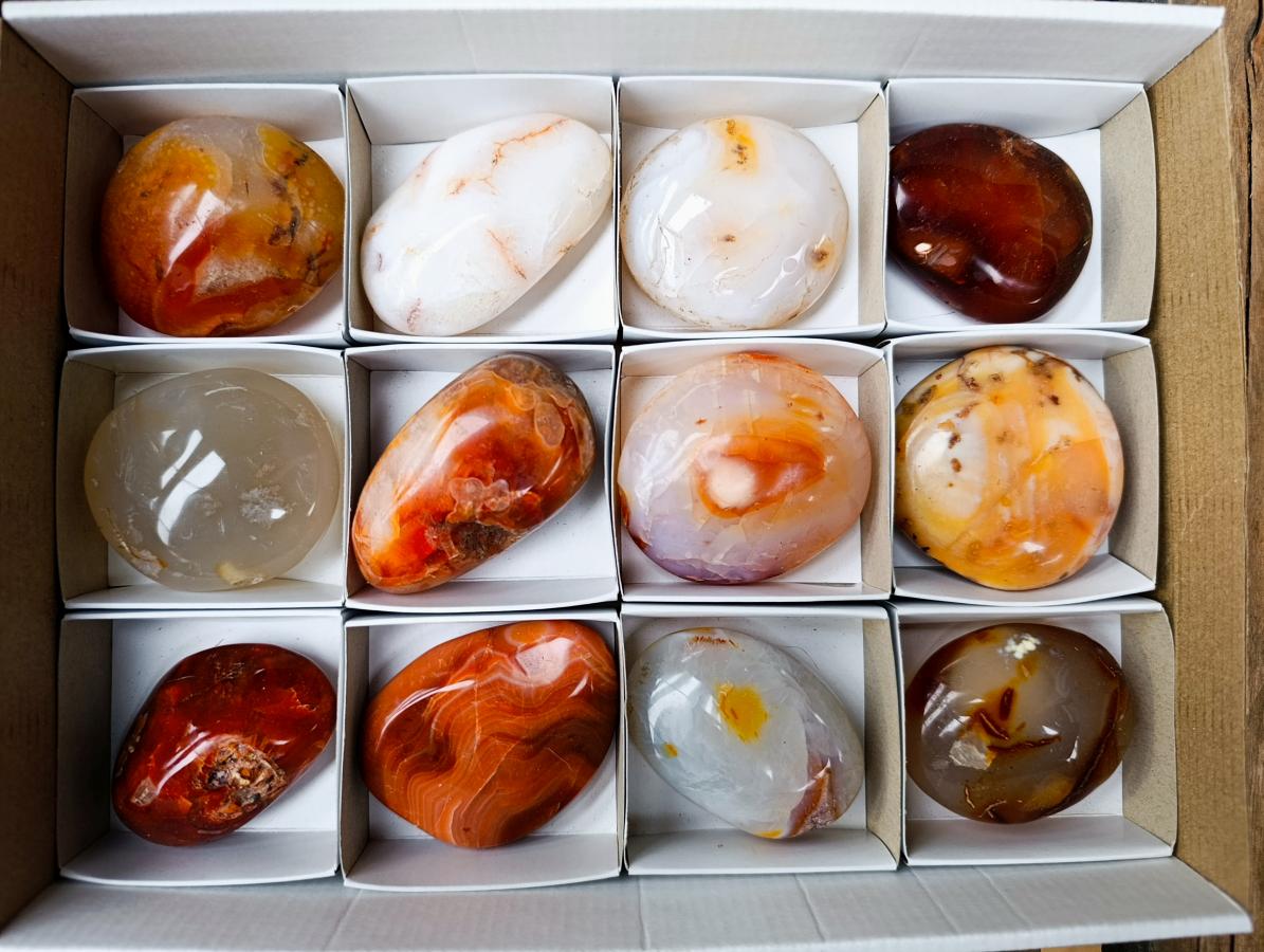 Polished Carnelian Agate Gemstone Galets x 12 From Madagascar