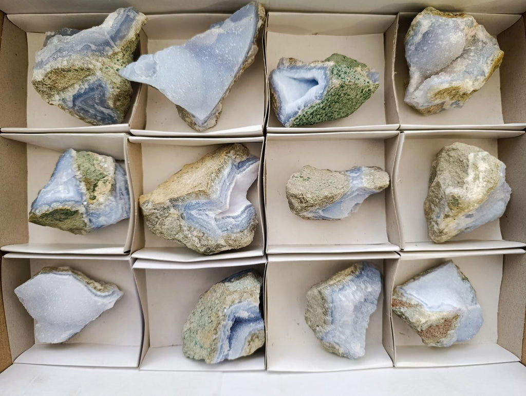Natural Blue Lace Agate Geode Specimens x 12 From Nsanje, Malawi - Toprock Gemstones and Minerals 