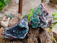 Natural Drusy Quartz Coated Ball Malachite On Dolomite Specimens x 2 From Mindingi Mine, Kambove, Congo