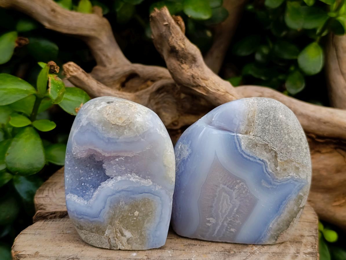 Polished Blue Lace Agate Standing Free Forms x 6 From Nsanje, Malawi