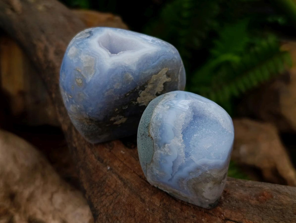 Polished Blue Lace Agate Standing Free Forms x 6 From Nsanje, Malawi