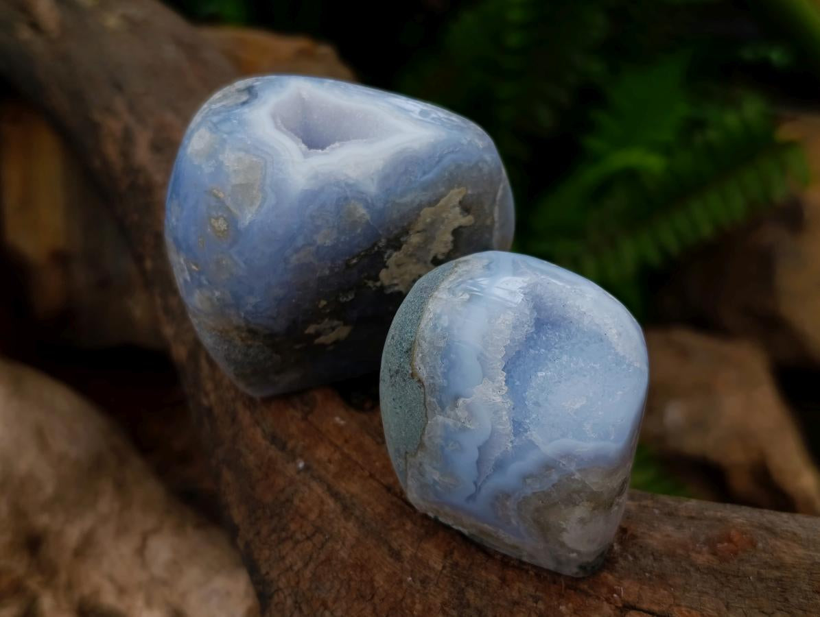 Polished Blue Lace Agate Standing Free Forms x 6 From Nsanje, Malawi
