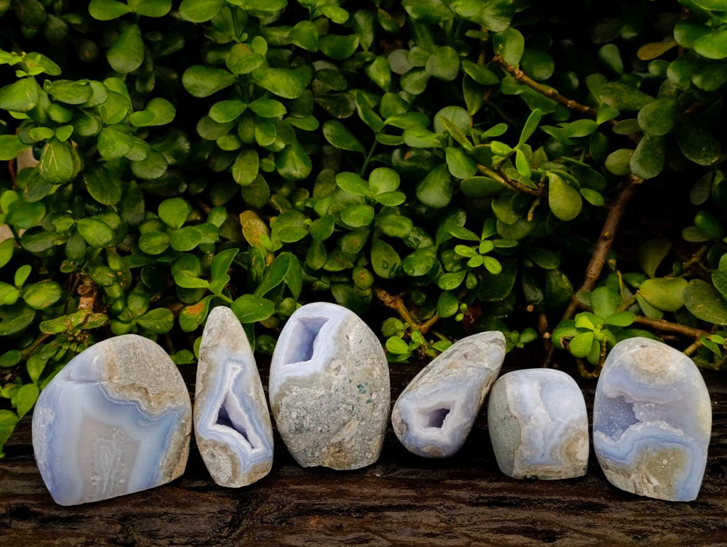 Polished Blue Lace Agate Standing Free Forms x 6 From Nsanje, Malawi