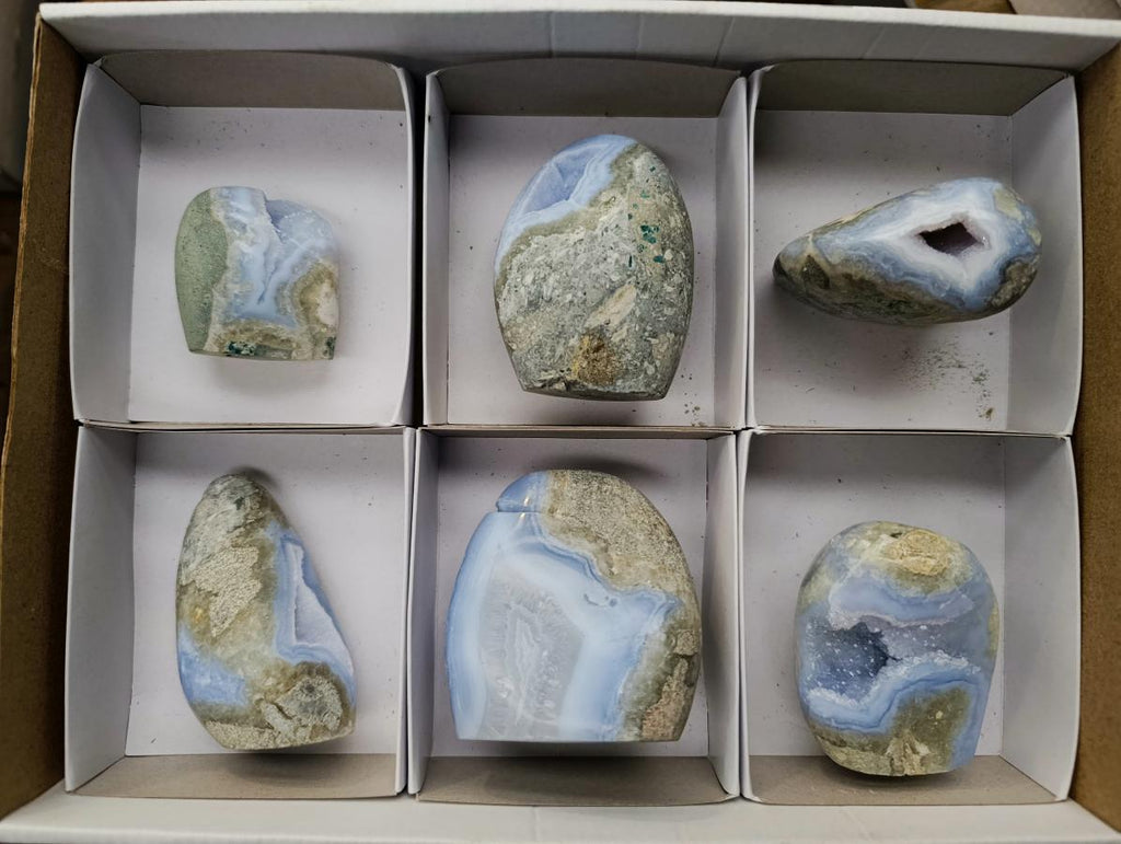 Polished Blue Lace Agate Standing Free Forms x 6 From Nsanje, Malawi