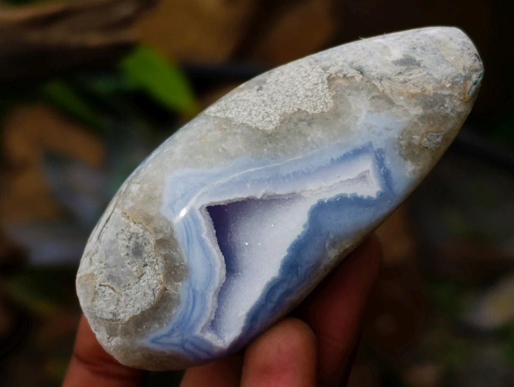 Polished Blue Lace Agate Standing Free Forms x 6 From Nsanje, Malawi