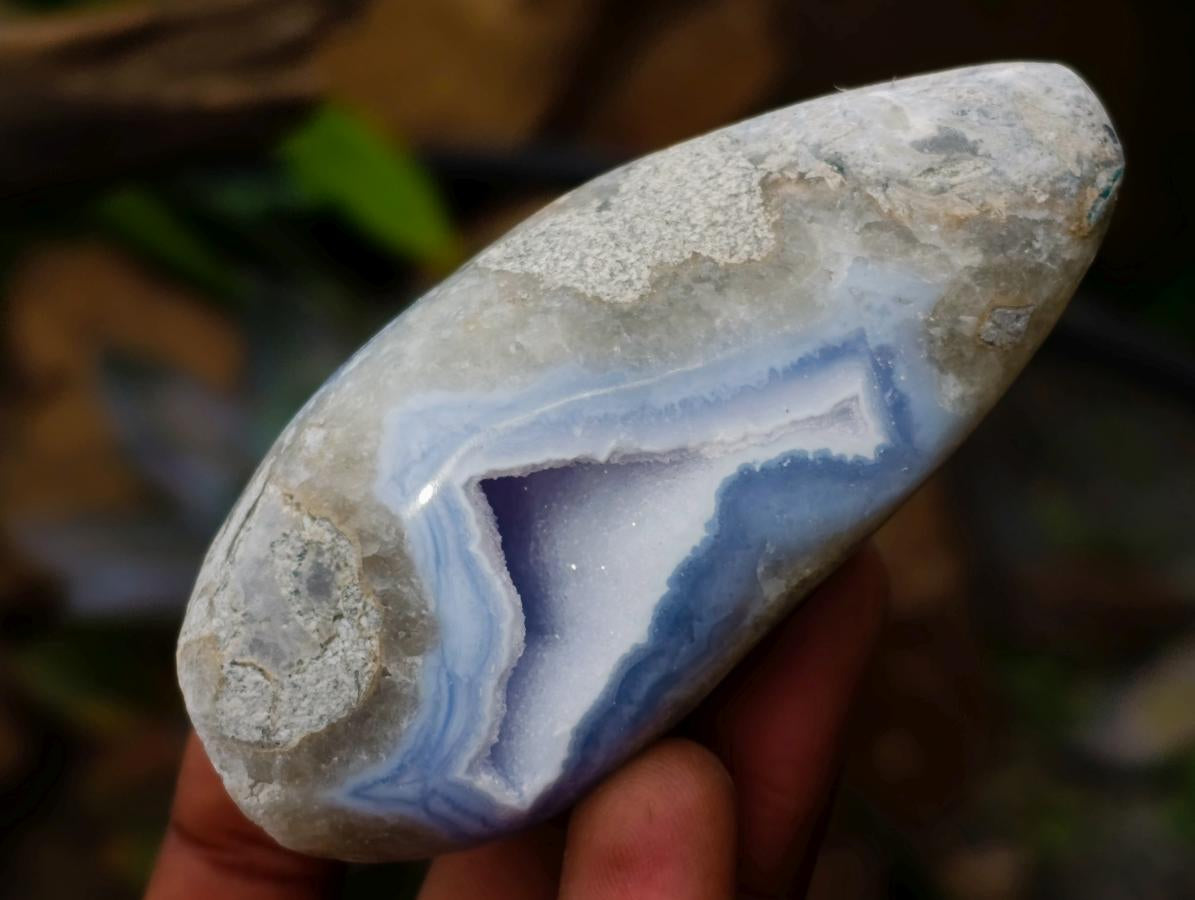 Polished Blue Lace Agate Standing Free Forms x 6 From Nsanje, Malawi
