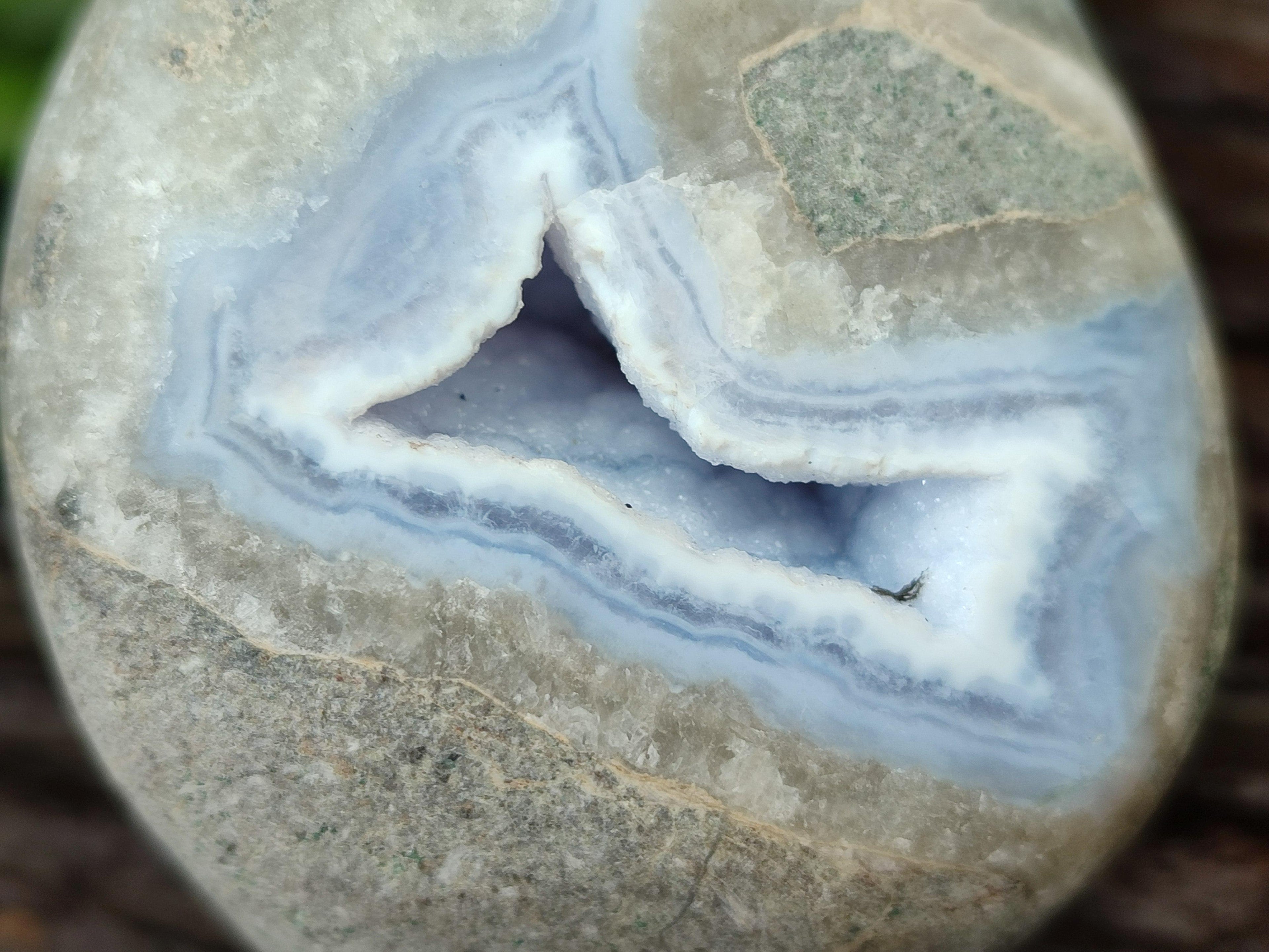 Polished Blue Lace Agate Standing Free Forms x 3 From Nsanje, Malawi