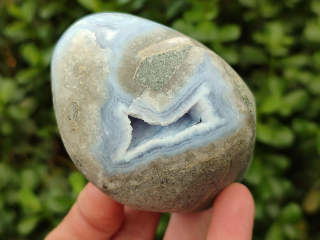 Polished Blue Lace Agate Standing Free Forms x 3 From Nsanje, Malawi