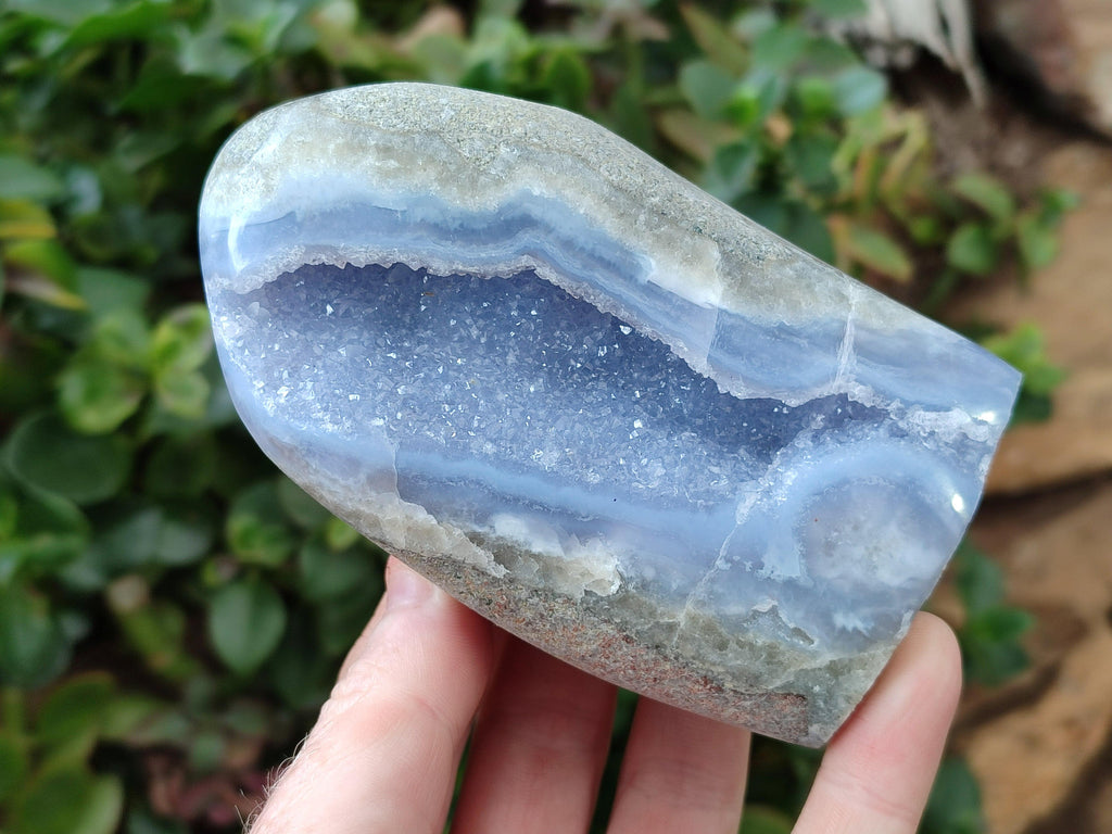 Polished Blue Lace Agate Standing Free Forms x 3 From Nsanje, Malawi