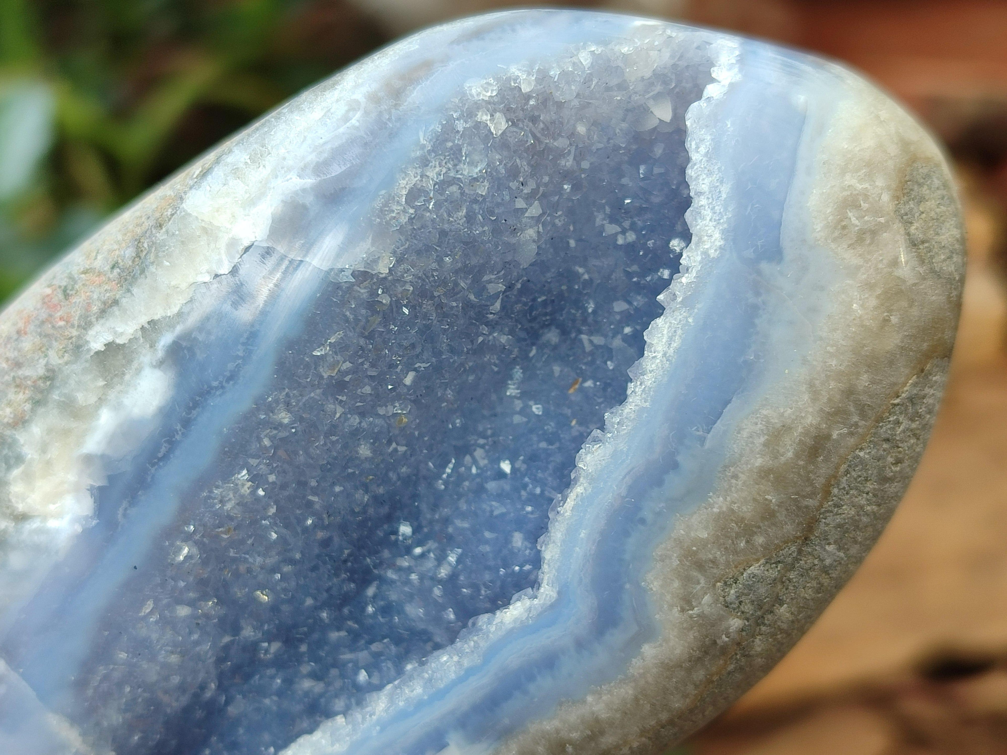 Polished Blue Lace Agate Standing Free Forms x 3 From Nsanje, Malawi