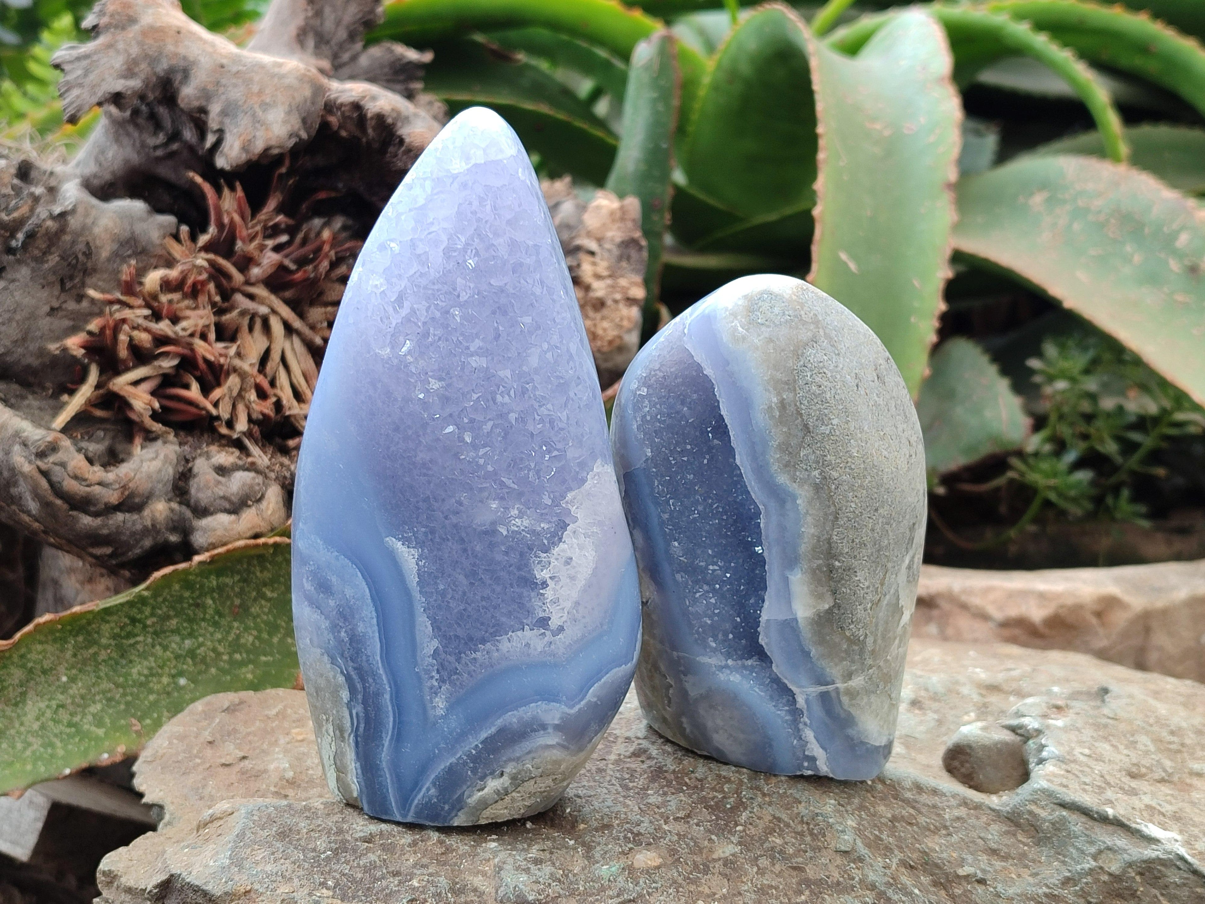 Polished Blue Lace Agate Standing Free Forms x 3 From Nsanje, Malawi