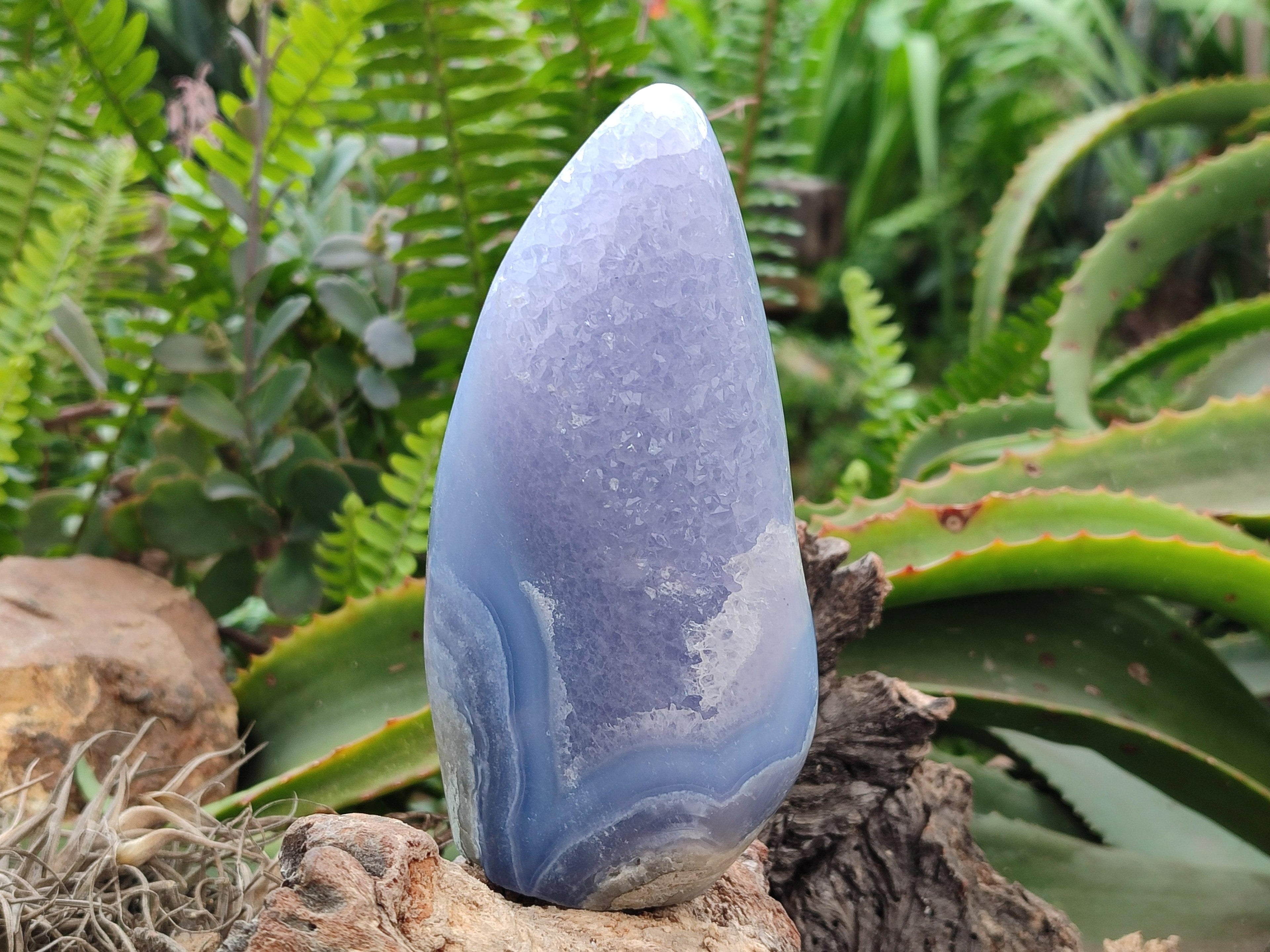 Polished Blue Lace Agate Standing Free Forms x 3 From Nsanje, Malawi