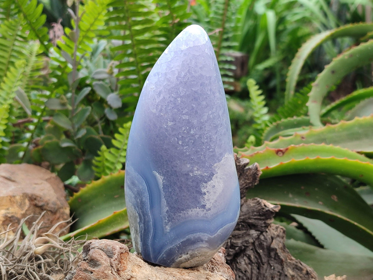 Polished Blue Lace Agate Standing Free Forms x 3 From Nsanje, Malawi