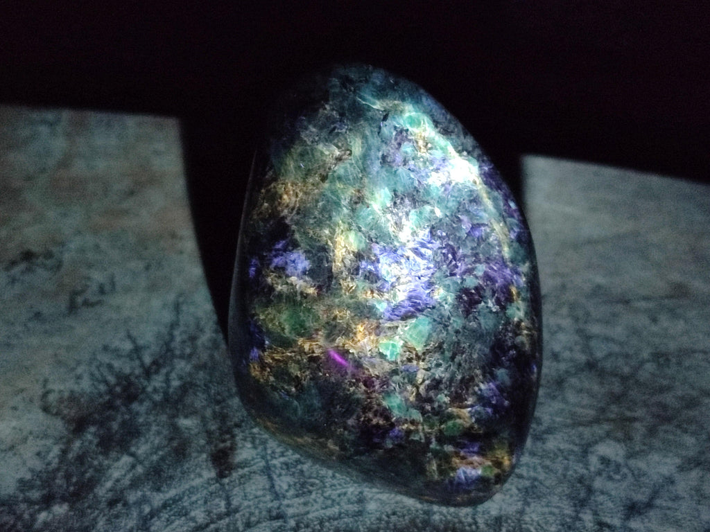 Polished Emerald Mica 'Mutokolite' Standing Free Forms x 3 From Mutoko, Zimbabwe